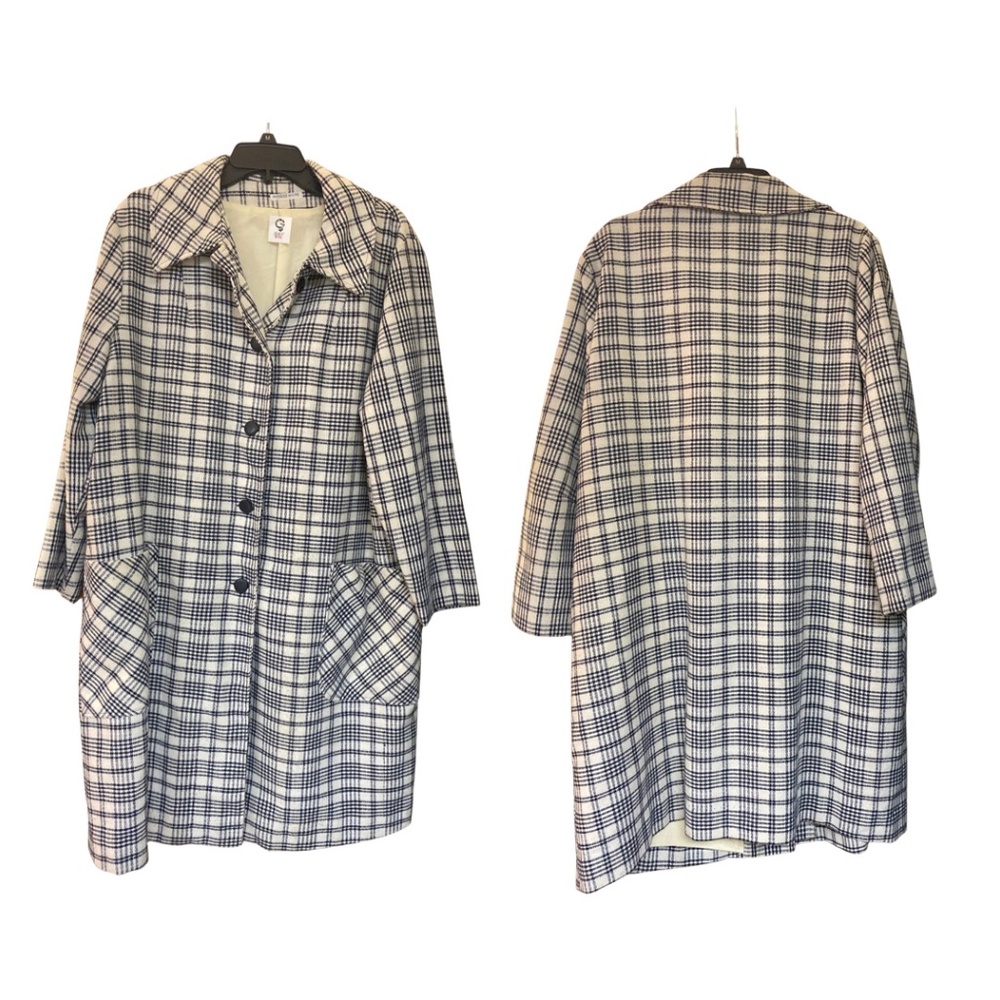 1960’s blue and white plaid coat Xl